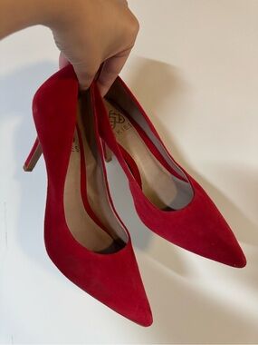 Red Suede Ukies Pointed-Toe Stiletto Pumps
